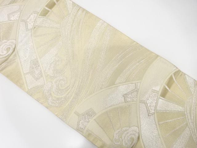 JAPANESE KIMONO / ANTIQUE FUKURO OBI / SILK / WOVEN WHEEL ON WAVES